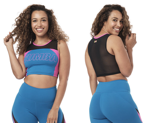 Zumba Mesh Crop Top - Black / Blue Z1T000069