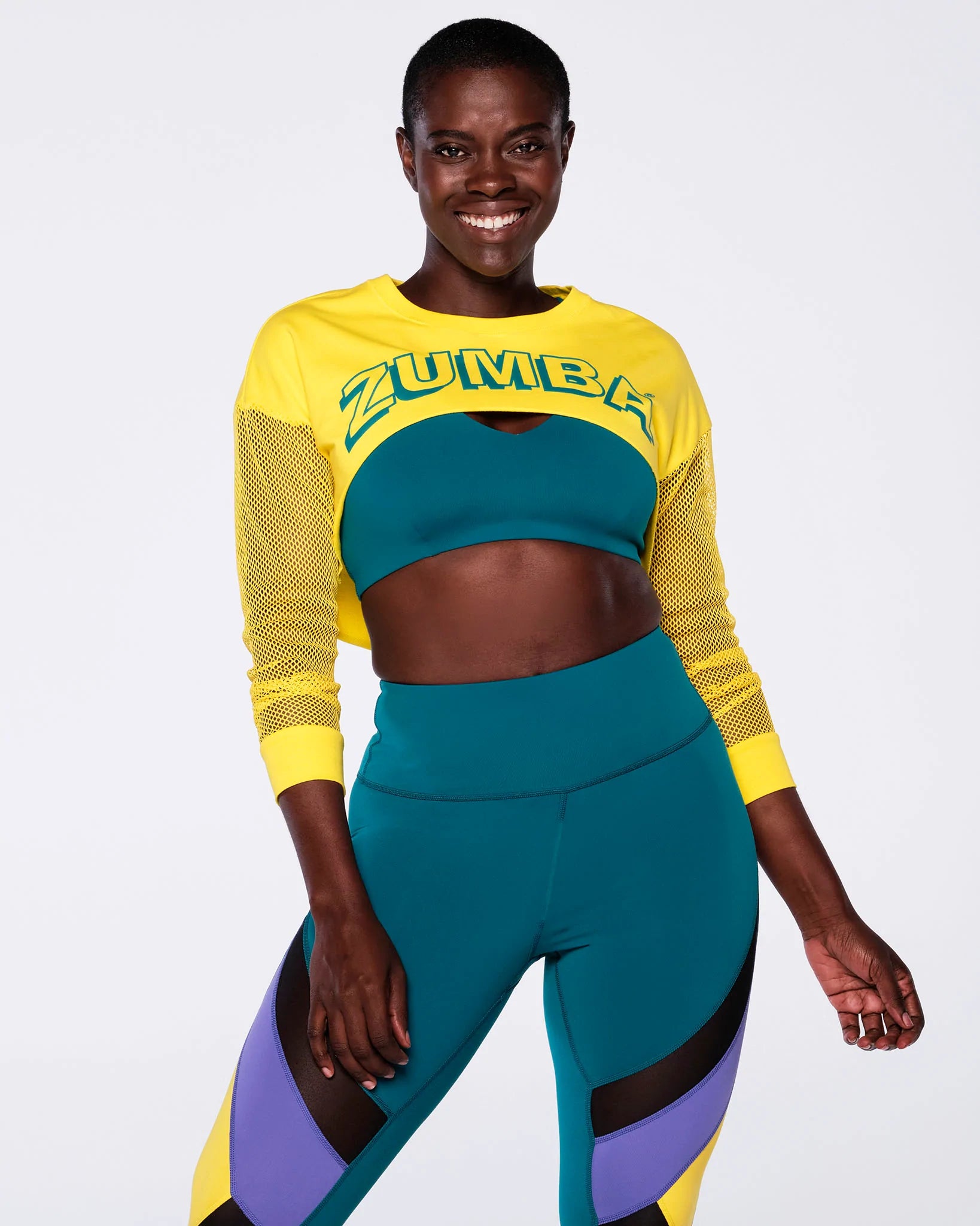 Zumba In Motion Long Sleeve Crop Top Yellow Black Z1T000161