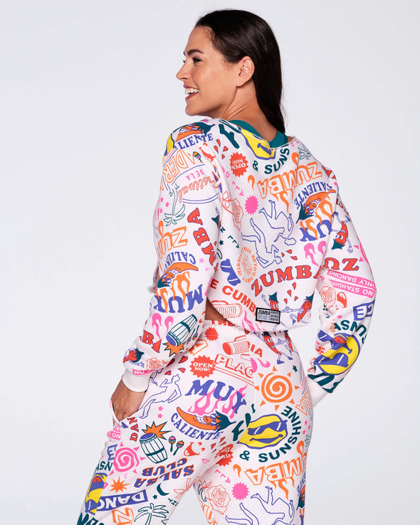 Zumba Fun & Sunshine Crop Sweatshirt - Wear It Out White Z1T000165