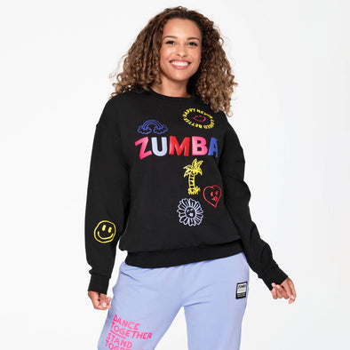 Zumba Happy Never Looked Better Oversized Sweatshirt Top - Bold Black Z1T000300
