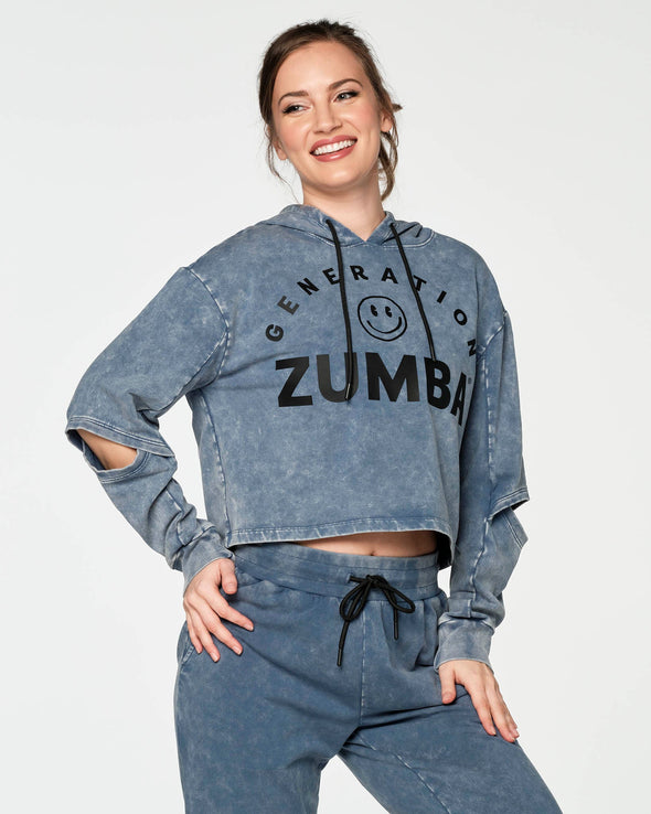 Generation Zumba Cut-Out Crop Pullover Hoodie - Denim Z1T000343